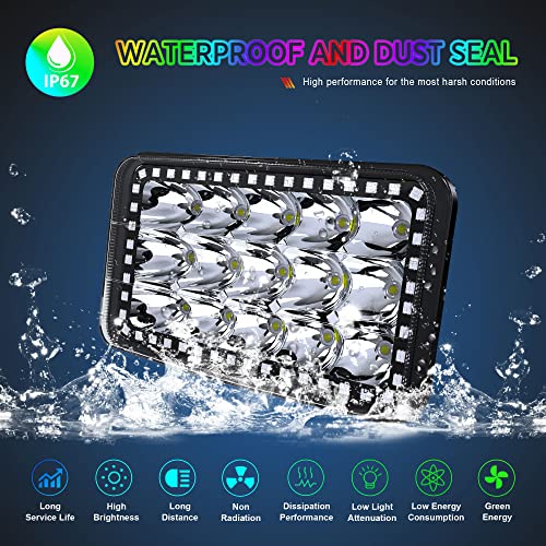 Rolinger 4Pcs 4X6 Led Headlight Assemblies Hi/Lo Sealed Beam With Rgb Halo Function Rectangular H4651 H4652 H4656 H6545 Headlamp For Peterbilt Kenworth Freightliner #TOP3