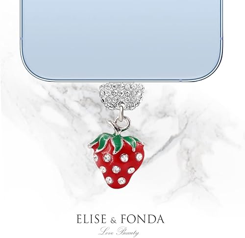 Miniatura 4 de ELISE & FONDA CP445 Puerto de carga USB Crystal Anti Dust Plug Little Strawberry Phone Charm para iPhone 131211XS MAXXRX8 Plus76S8SE iPad iPod