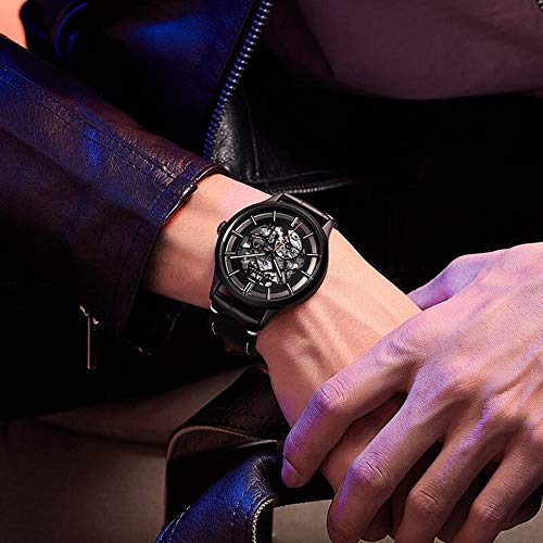 Image of Automatic Watch for Men Black Skeleton Mechanical Watch