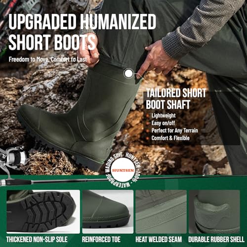 HUNTSEN Fishing Waders for Men Women - 2-Ply Nylon/PVC Waterproof Bootfoot Chest Waders for Hunting with Boot Hanger & Waterproof Phone Case & Reinforced Neoprene Knees Green Size M10