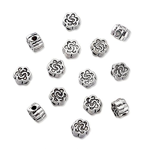 Pandahall 100pcs Tibetan Silver Antique Silver Flower Bead Spacers Charms for Jewelry Makings Lead Free Cadmium Free Nickel Free 4.5x3mm Hole: 1mm