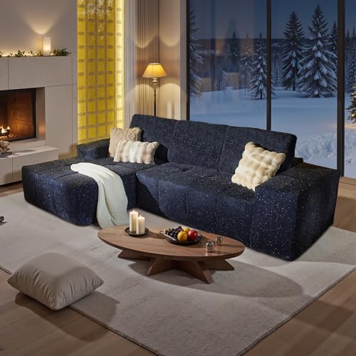 Image of 114 inch Glitter Cloud Sectional Couch with L-Shape Chaise, Modern Boneless Couches for Living Room, Fluffy Tufted Deep Seat Modular Sofa in a Box No Assembly