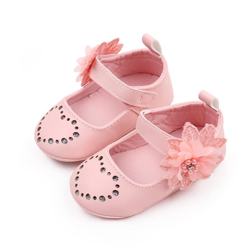 Newborn Baby Girls Dress Shoes Soft Rubber Sole Mary Jane Moccasins Baptism Christening Crib Shoes Wedding Princess Flats