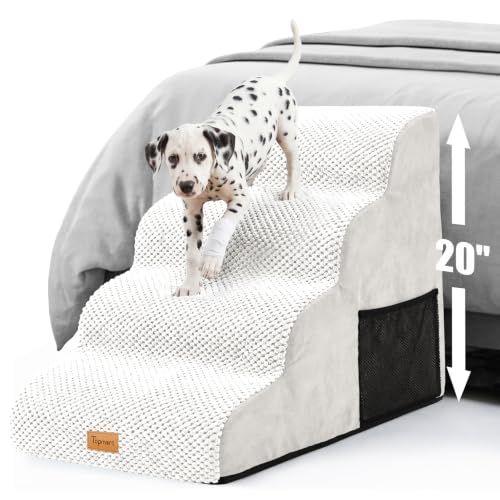 Image of Topmart High Density Foam Dog Steps 4 Tiers,Extra Wide Deep Pet Steps | Non-Slip Dog Stairs Ramp for Bed,Soft Foam Cat Ladder,Best for Older Injured,Older Pets,Cats with Joint Pain
