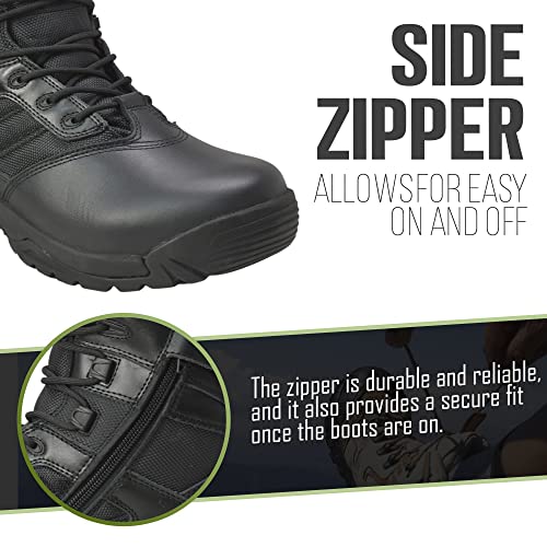 Black Work Boots For Men - Mens 6" Side Zipper Tactical Boots, Men's Full Grain Polishable Leather Boot For Police, Combat, Outdoors - Adult Sizes4