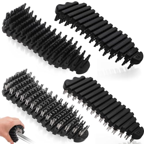 YIMITEE 4 Pack Barbell Brushes, Stainless Steel Wire Brush Nylon Brush Set, Weightlifting Bar Cleaner, Stiff Wire Scratch Bristle for Strength Training Bar, Gym, Cleaning, Rust Dirt Removal