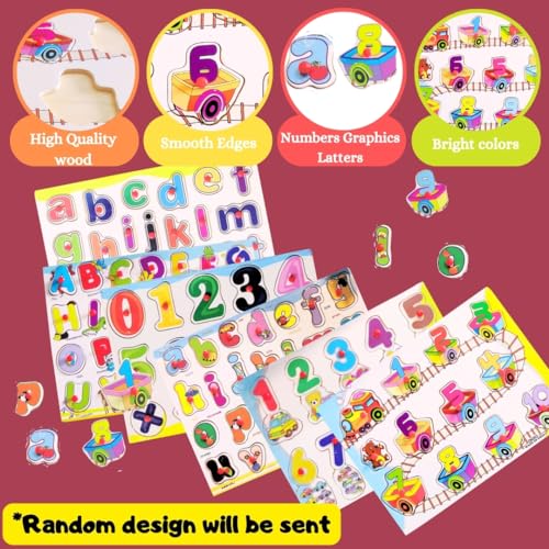 Image of PLUSPOINT ABC + 123 Wooden Educational Toddlers Puzzles, Wooden Alphabet Number Shape Puzzles Toddler Learning Puzzle Toys for Kids Boys & Girls, 2 in 1 Puzzle for Toddlers (ABC+123 Puzzle)