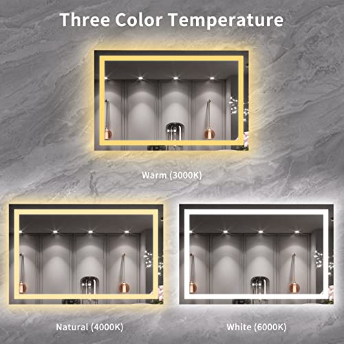 LOAAO 55X36 LED Bathroom Mirror with Lights, Anti-Fog, Dimmable, Backlit + Front Lit, Lighted Bathroom Vanity Mirror for Wall, Memory Function, Tempered Glass, ETL Listed