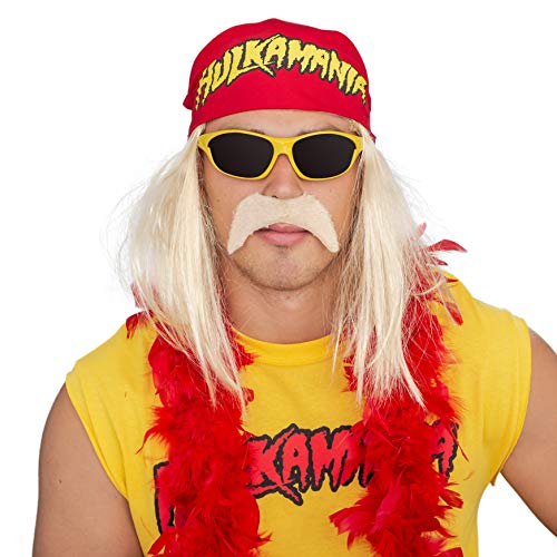 Hulk Hogan Hulkamania Adult Complete Costume Set (Adult Small, Yellow Sunglasses/Red Bandana)