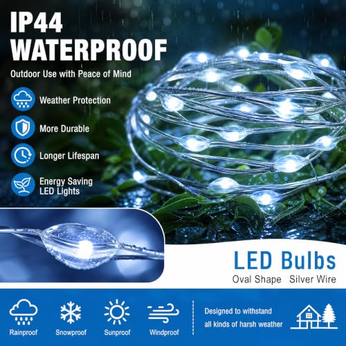 Image of Dazzle Bright Color Changing Fairy Lights Battery Operated, 2 Pack Total 40FT 120LED Silver Copper Wire RGB String Lights with Remote, Waterproof Halloween Decorations for Indoor Outdoor Party Decor