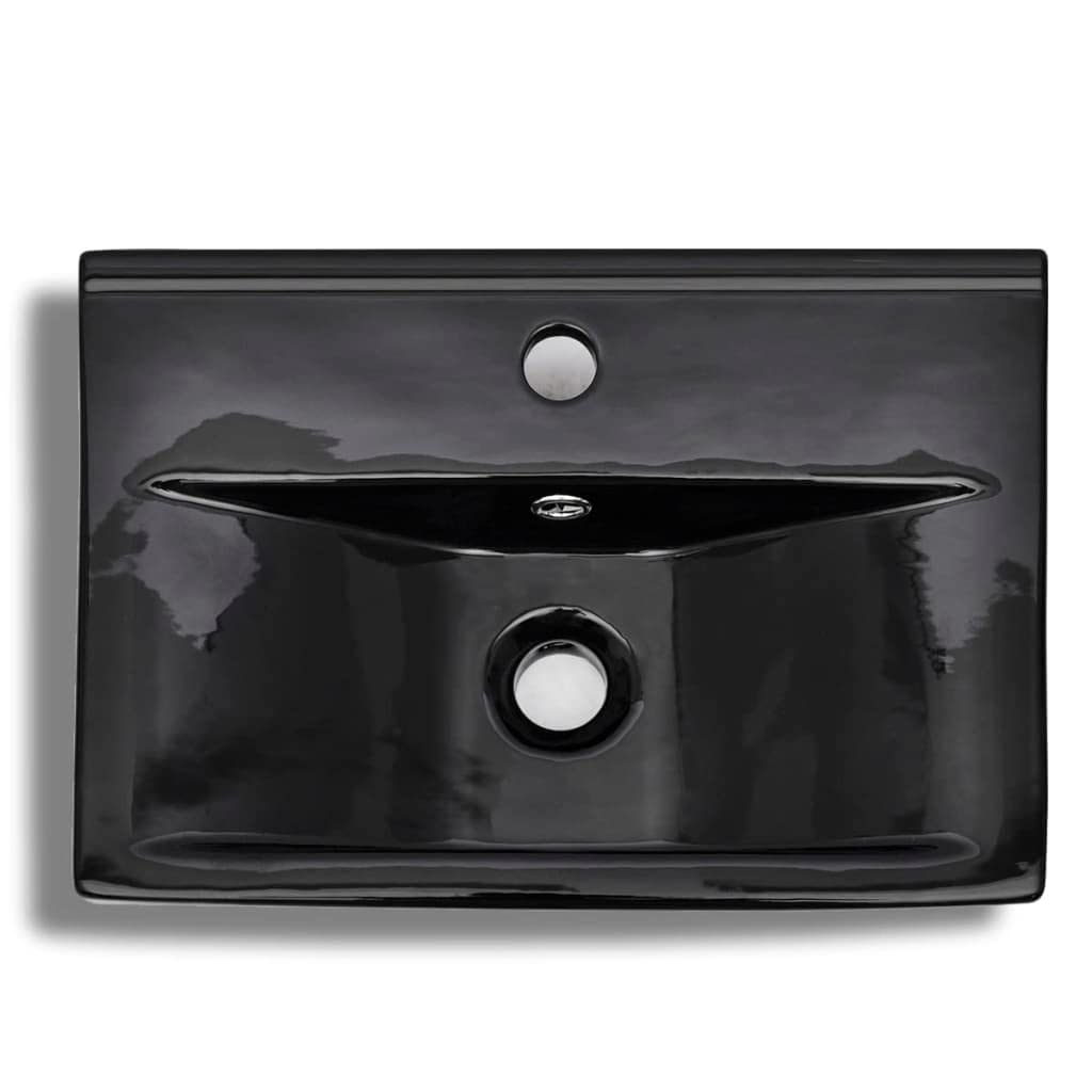 Lavabo de cerámica negro rectangular 465 x 320 x 115 mm con orificio para grifo rebosadero y orificio de desagüe para baño, lavabo, ahorro de espacio, equipamiento sanitario