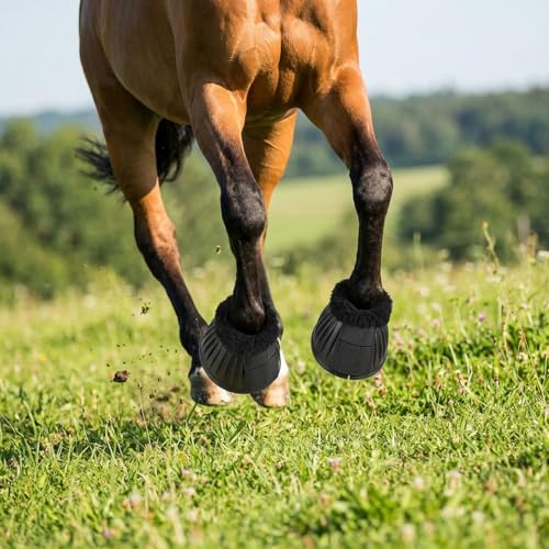 Image of Abbylike 1 Pair Fleece Horse Bell Boots Protect Against Hoof Impact Trauma, Rubber Bell Boots Horse Care for Turnout No Rub Design Comfort Quick Wrap Hook and Loop