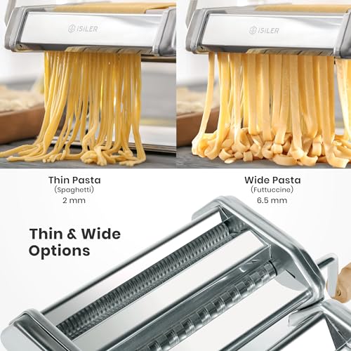Image of 3-in-1 Pasta Maker, 9 Thickness Settings, Dough Rollers & 2 Size Cutters | Stainless Steel Construction, Sturdy & Durable, Easy to Clean, Rust-Resistant & Lightweight