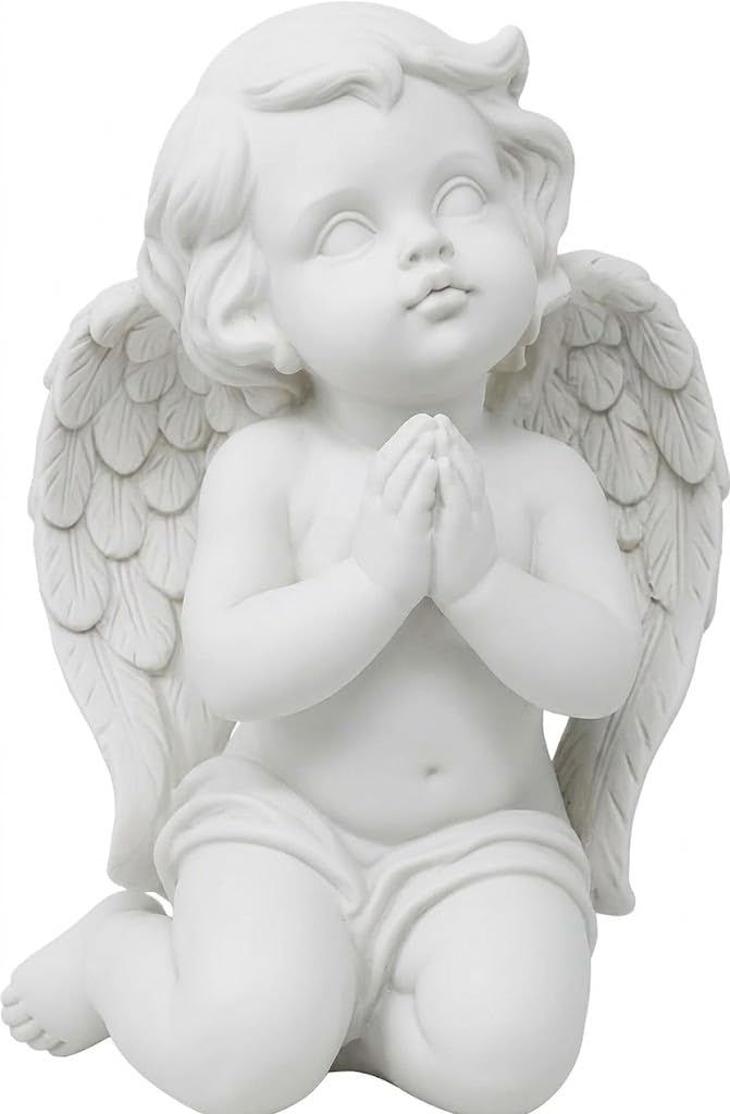 Jrose Collections White Praying Cherub Angel Statue – 20Cm Kneeling Guardian Angel Figurine – Durable Resin Decorative Ornament For Home, Garden, Or Memorial Gift – Matte Finish