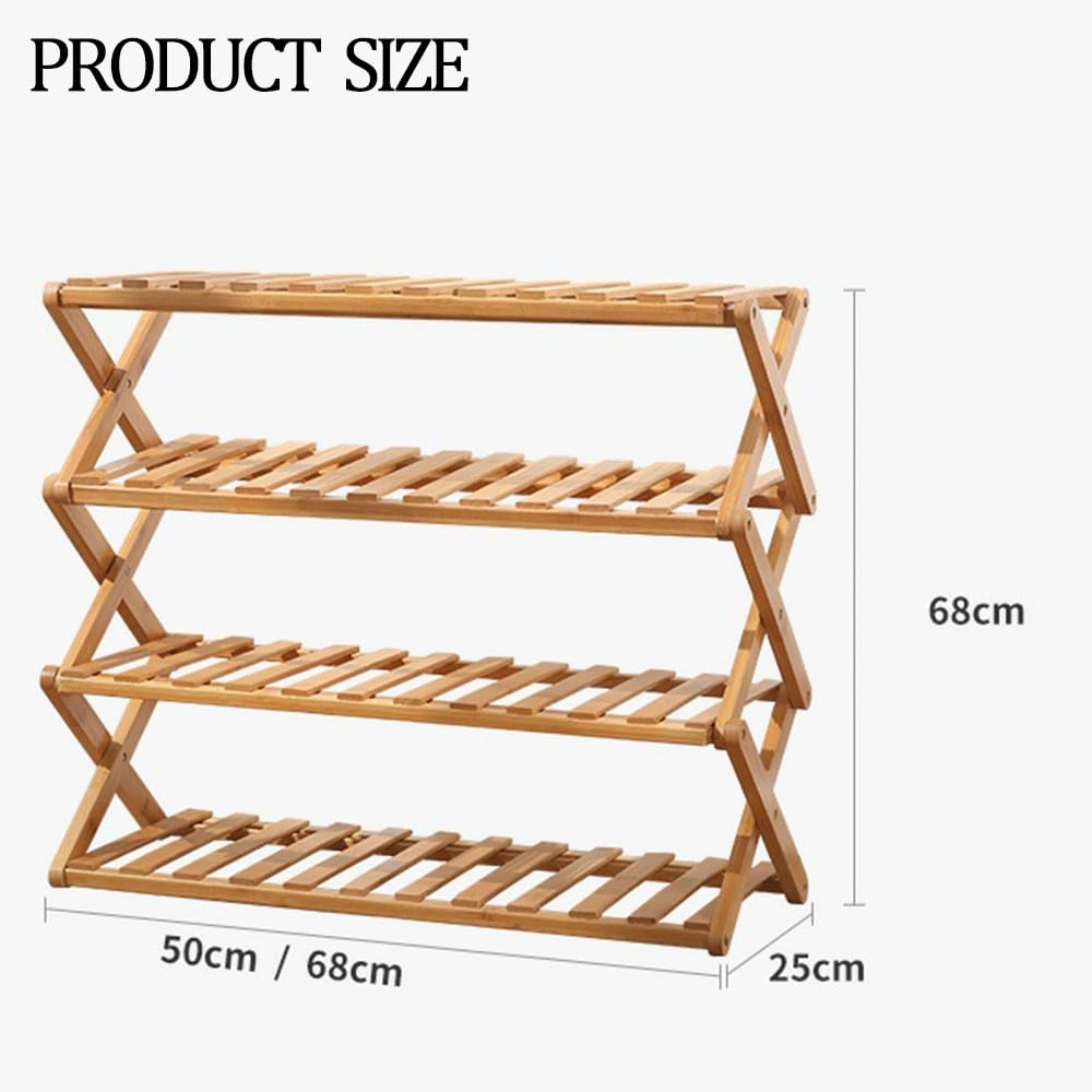 Bambus Schuhregal Organizer 4 Ebenen,Faltbares Schuhregal,Schuhorganizer Offenes Regal Klappbar,Freistehendes Schuhregal,FüR Schrank Eingang Badezimmer Wohnzimmer Camping