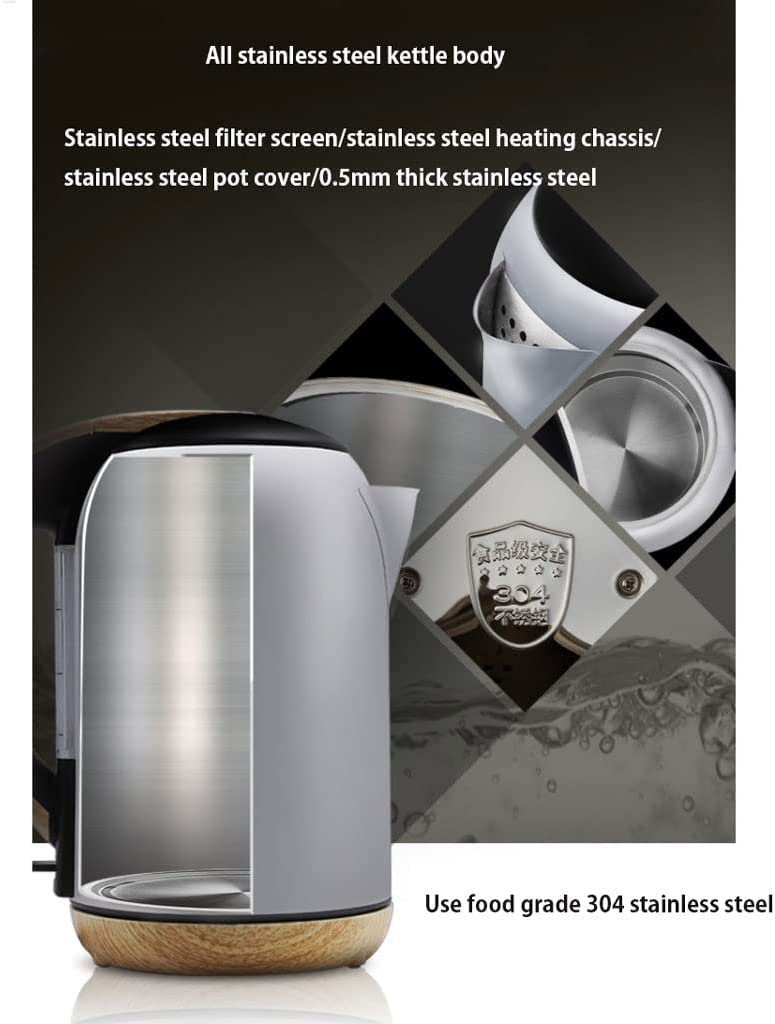 Bollitore elettrico, bollitore elettrico senza fili, a cottura rapida, bollitore per acqua calda in acciaio inox da 1,7 l, con spegnimento automatico, facile da usare