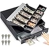 Volcora 13″ Manual Push Open Cash Register Drawer for Point of Sale (POS) System, Black Heavy Duty Till with 4 Bills and 5 Coin Slots, Key Lock with Fully Removable Money Tray and Double Media Slots