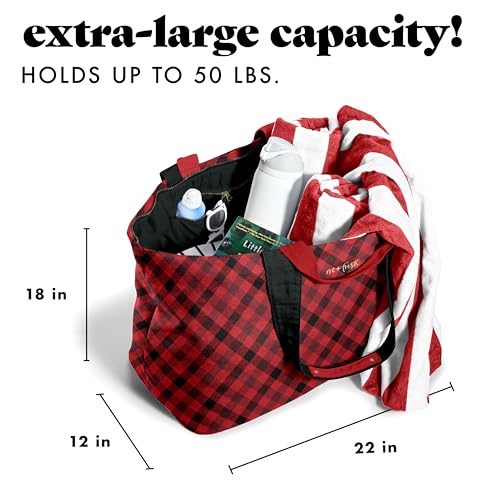 Image of Fit & Fresh XL Beach Tote Bag for Women - XL Travel Tote with Zipper & Pockets, Oversized Canvas Pool Bag, Weekender Carry-On