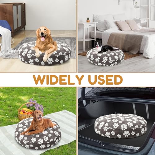 TNTGMG 114cm Hundebettabdeckung,Runde Hundebett Ersatzbezug,Waschbare Baumwollvliesabdeckung mit Elastischem Band und Liebliche Hundepfote,Wasserdicht Wiederverwendbare Hundebett Einlage(114cm)