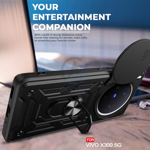 Image of AESTMO Tough Armor Vivo X300 5G Bumper Back Case Cover | Ring Holder & Sliding Camera Shield Cover | 360 Degree Protection Back Case Cover for Vivo X300 5G (Black)