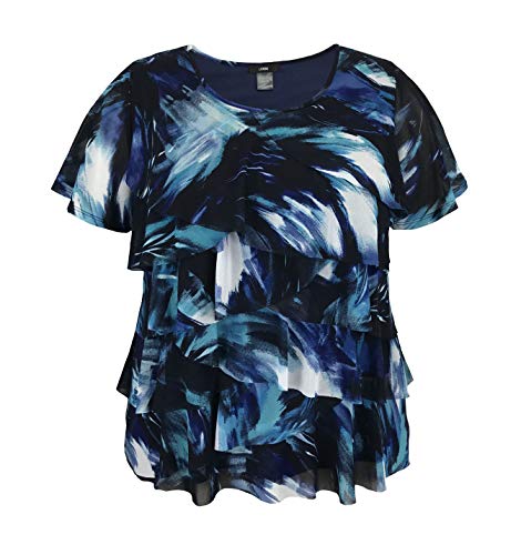 Image of LEEBE Women and Plus Size Printed Mesh Ruffle Top (Small-5X)