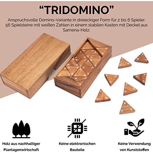 LOGOPLAY Tridomino - Triomino - Domino Triangle - Jeu de Pose - Jeu de société en Bois avec Chiffres Blancs