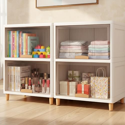 Image of mechdel Cupboard Rack for Clothes Plastic Cabinet for Storages Foldable Wardrobe for Clothes Plastic Cloth Rack for Storages Clothe Storage (Cupboard Rack-1 Door - Transparent, 2+2 (Set))