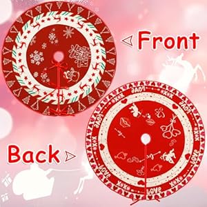 36" Tree Skirt Red Double-Sided Print Mat with Snowflake Reindeer Love Heart Pattern for Holiday Party Decoration 36 Tree Skirt Red Double Sided Print Mat with Snowflake Reindeer Love Heart Pattern for Holiday Party Decoration