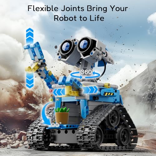 Image of Mibido Robot Building Kit with Remote Control STEM Gifts for Boys Ages 8-13 | Coding Robotic Toys, Birthday Presents for Kids, App-Controlled, Buildable 5in1 Models, Rechargeable Bot Set, 488 Pieces