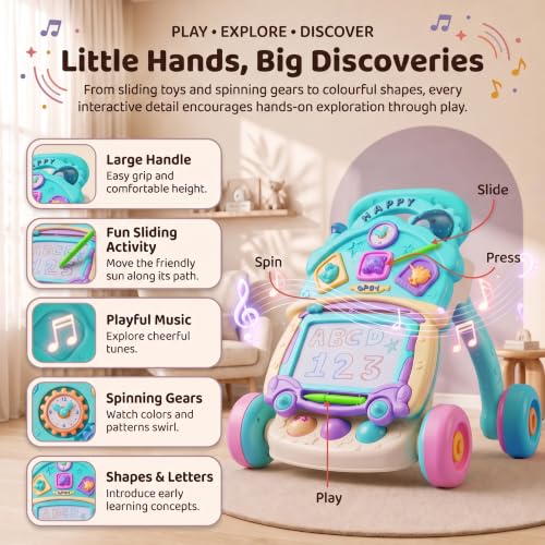 Image of Uonibaby by StarAndDaisy 2-in-1 Baby Multiactivity Push Walker with Doodle, for Infants & Toddlers, Educational Elements and -in-Stable & Safe Design /Multi Purpose Walker for new Born
