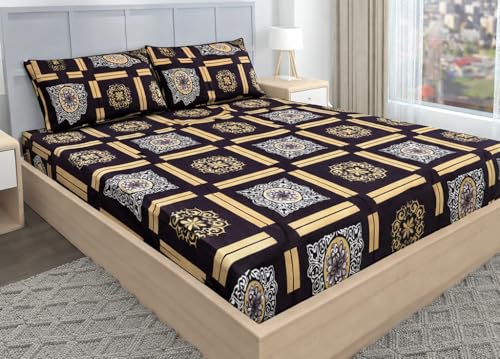 Image of BEVI - Home Super Fabric 300 TC Microfiber Single Queen Size Bedsheet with 1 Pillow Cover - Printed Bedsheet Size (60x90) Brown Golden ASH