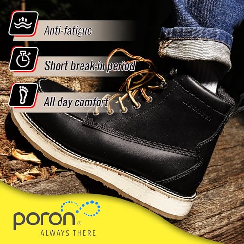 ROCKROOSTER Trinidad 6" Black Steel Toe Wedge Work Boots for Men, Durable Leather Welted Moc Toe Heritage Men's Safety Boots SAP2301 VAP23014