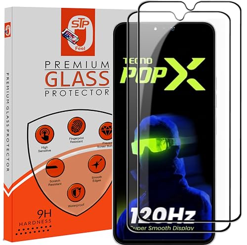 Image of STP FEEL Premium Tempered Glass Screen Protector Guard Compatible For Tecno Pop X 5G (6.75 Inch, Pack of 2) | Edge to Edge Coverage With Easy to installation kit for Smartphone