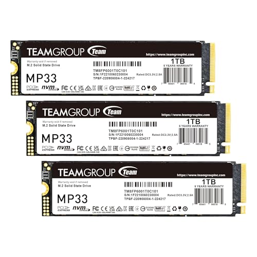 Image of TEAMGROUP MP33 1TB SLC Cache 3D NAND TLC NVMe 1.3 PCIe Gen3x4 M.2 2280 Internal SSD R /W Speed up to 1800 /1500 MB /s Laptop & PC Desktop TM8FP6001T0C101 (Pack of 3)