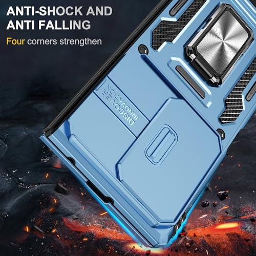 Image of Slide Camera Cover with Ring Holder Mobile Phone Case Cover for Samsung Galaxy Z Fold7 5G (Blue)