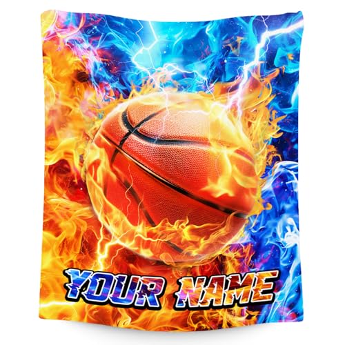 Basketball Blanket - Custom Gifts for Boys - Flannel Soft Throws for Basketball Player 4 Sizes