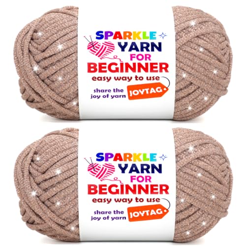 Image of 2 Pack Sparkle Beginner Crochet Yarn for Crocheting Knitting Multicolor Easy Crochet Yarn for Beginners(Rose Gold)