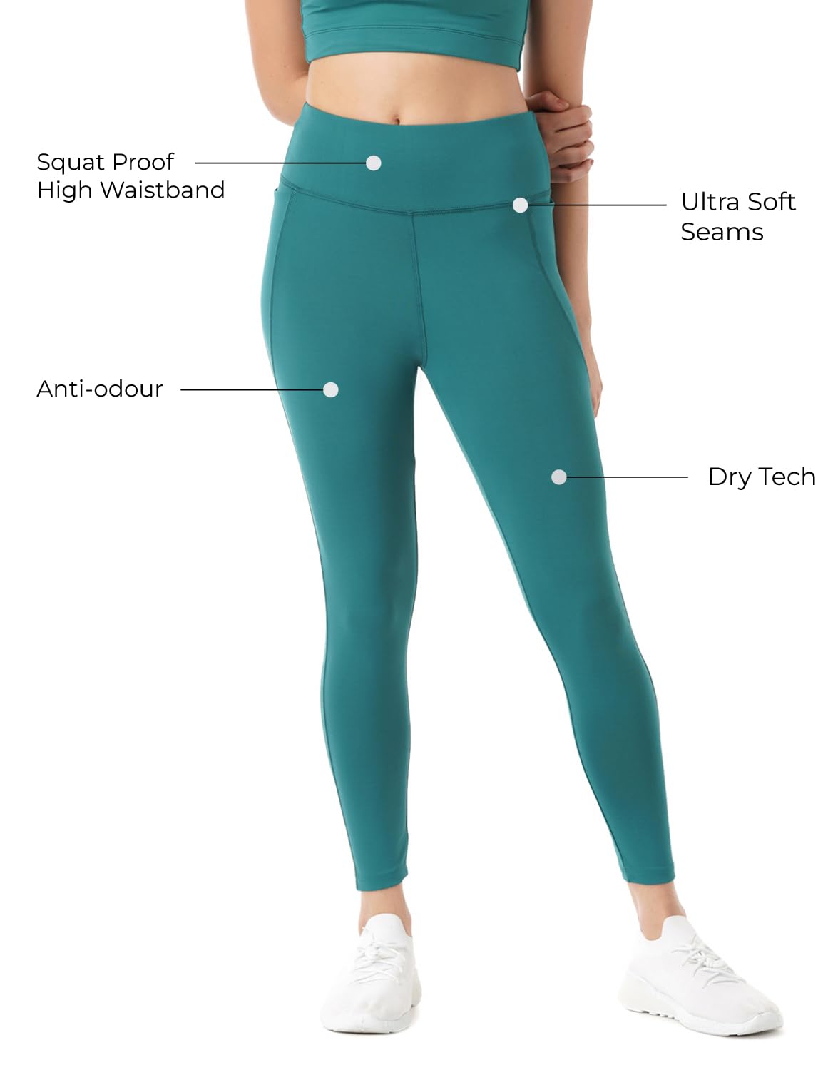 PUMP'D Dehnbare Leggings für Damen – zwei tiefe Seitentaschen, knöchellang, leicht, geruchlos, Kniebeugenresistent, Dry-Technologie, ultraweiche Nähte