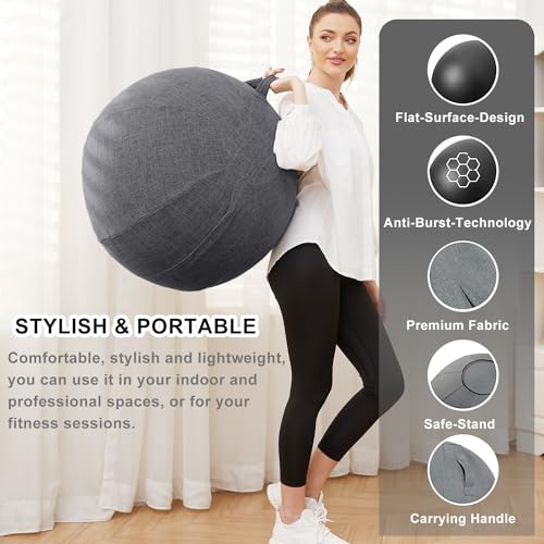 Image of Exercise Ball Chair with Fabric Cover, Standard Size (25inches /65cm), for Home Offices, Balance Training, Yoga Ball