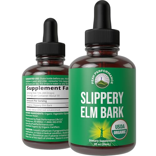 Slippery Elm Bark USDA Organic Vegan Liquid Drops. Extract with High Bioavailability for Women, Men, Kids. for Sore Throat, Irritated Stomach. Zero Sugar, Gluten Free, Tincture Supplement No Capsules
