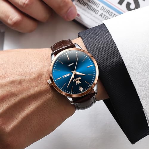 Image of OLEVS Men Watches Dress Waterproof Leather Band Classic Large Face Luxury Watches for Men Casual Fashioned Nice Analog Watch Men Day Date Easy Reader Quartz Original Business Adjustable Watches Men