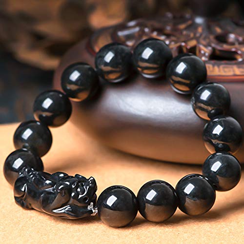 Bracelet en jade noir naturel de 10mm et perles de mantra Feng Shui de luxe