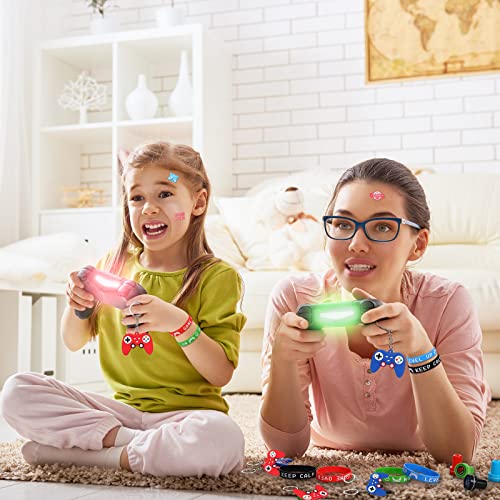 60 Pieces Video Game Party Favors Gifts Set Includes 20 Video Game Bracelets Wristbands, 24 Video Game Stampers, 16 Game Handle Keychains For Game Party Supplies (Classic Style) #TOP4