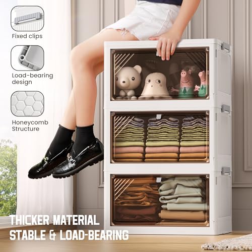 Aheonlar 4 Tier Plastic Storage Bins With Drawers - Foldable Stackable Storage Bins With Lids - Closet Craft Organizers And Storage thumb #3