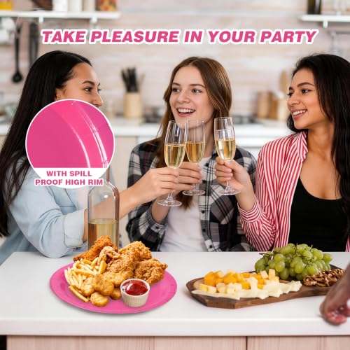 Image of Hot Pink Disposable Paper Plates, 9 Inch Dinner Party Plates, 50 Count Bulk | Colored and Sturdy Durable Party Plates, for Birthday, Baby & Bridal Showers, Halloween, BBQ, Weddings
