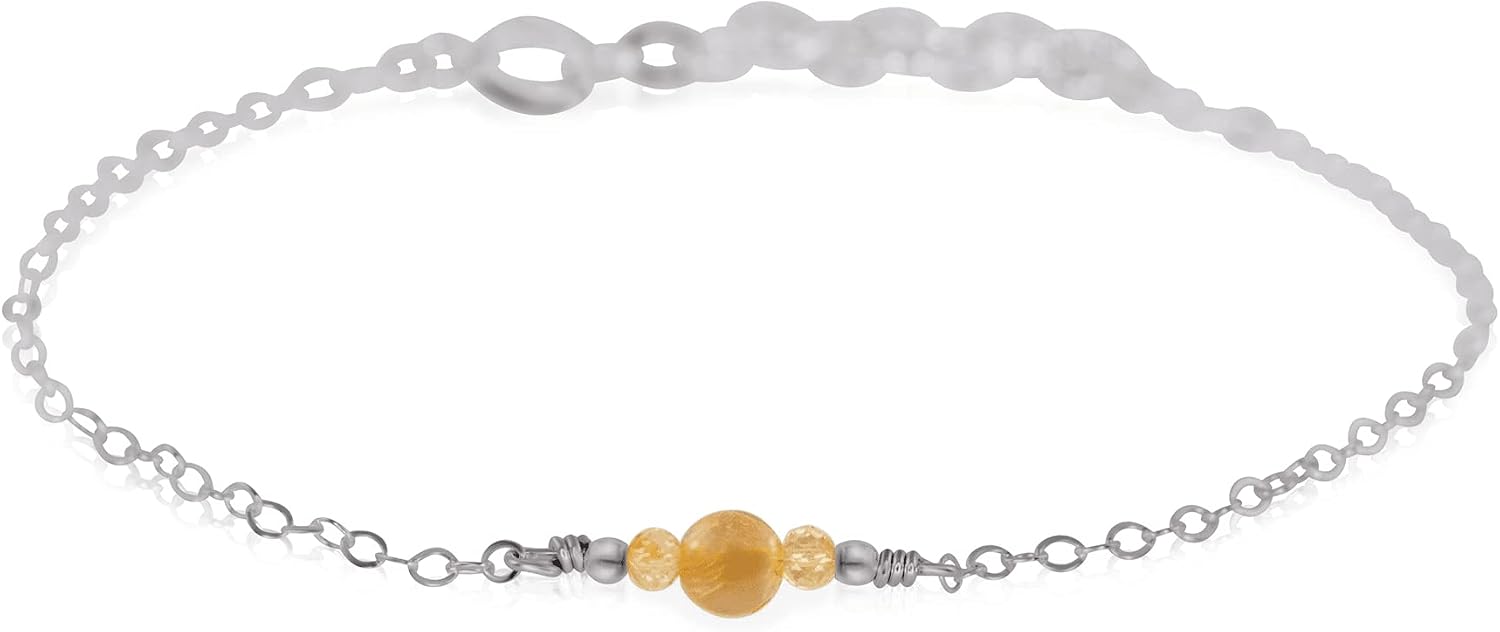 Luna Tide Citrine Dainty Anklet in Stainless Steel