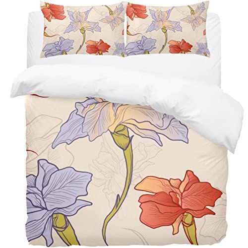 Housse de couette fleurie lit simple avec 2 taies d'oreiller douces - 2