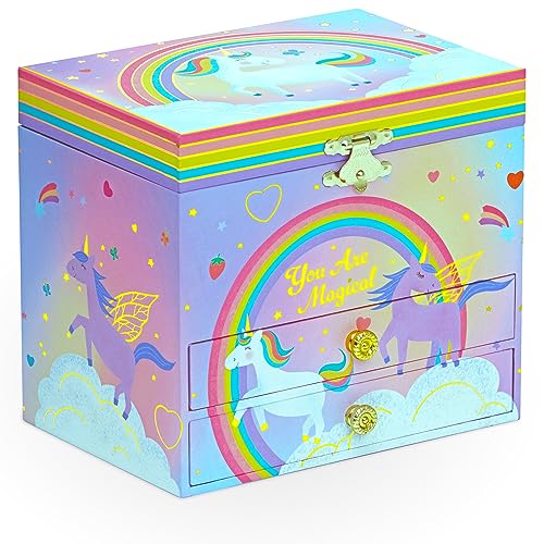 Style Girlz Musical Jewellery Box - Unicorn Jewellery Box For Girls - Large Kids Jewellery Music Box With 2 Pullout Drawers - Includes Unicorn Jewellery Bracelet & Rings - Birthday Gifts For Girls - Image 5