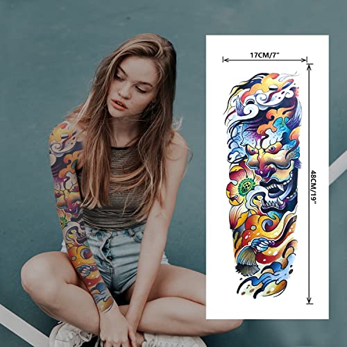 Full Arm Temporary Tattoo Stickers Waterproof Extra Large Fake Tattoos Japanese Mythology Prajna Sen Wave Tattoo Sleeve Body/Leg/Arm Makeup Lasting Tattoos For Man Women Cool Fashion 3D Realistic Tattoo #TOP1
