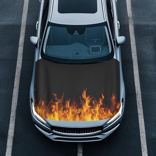 Image of Bonfire Print Car Hood Cover Elastic Fabric Covers for Car Hood Stretchable Universal Auto Accessories Easy Installation for Car Hood Decor and Protection